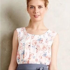 Meadow Rue by Anthropologie Coral and Blue Floral Top Size S
